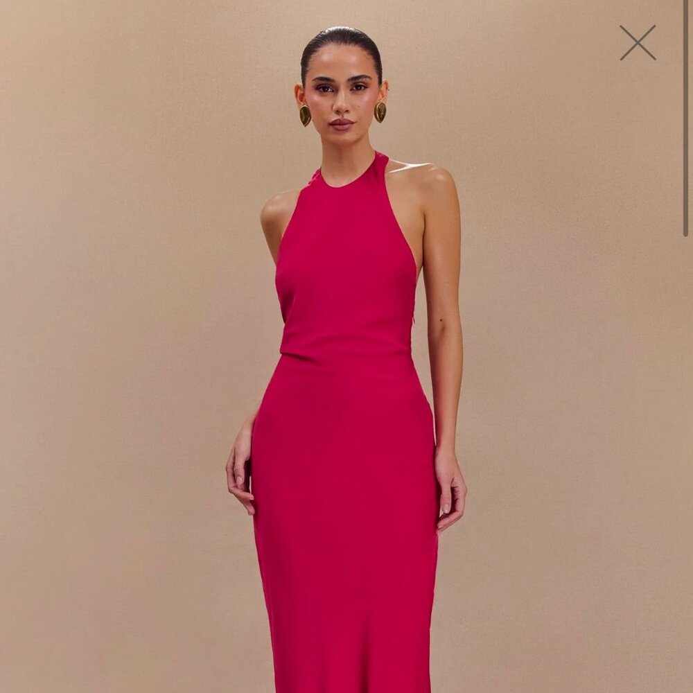 Rinna Satin Halter Maxi Dress - Pink Cherry